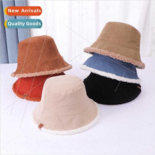 2023 autumn winter new corduroy fisherman hat lamb wool doub