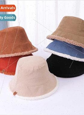 2023 autumn winter new corduroy fisherman hat lamb wool doub