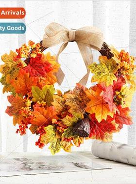 Harvest Festival Thanksgiving Faux Maple Leaf Wreath Door Ha