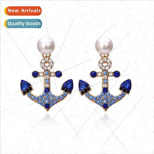 exaggerated diamond alloy anchor earrings retro geometric pe