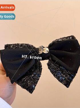 Full star sequins large  bow zirconia diamond black hairpin