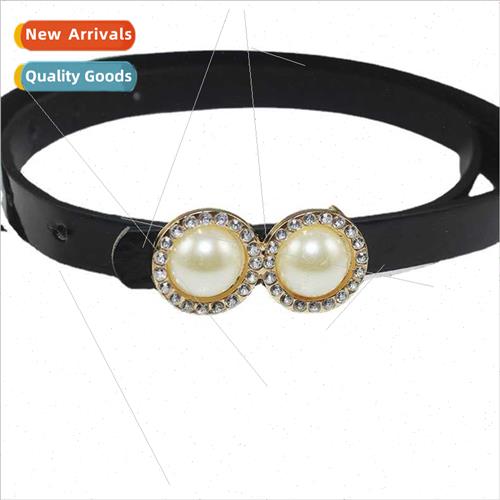 Pearl rhinestone plate buckle belt ladies patent leather sma