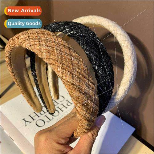 Korea wind hair band plush plaid headband knting retro spong