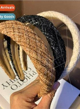 Korea wind hair band plush plaid headband knting retro spong