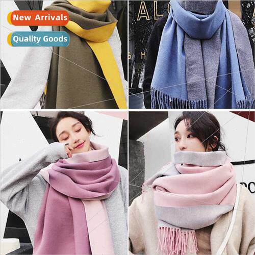 Double-sided scarf female solid color imation cashmere hundr