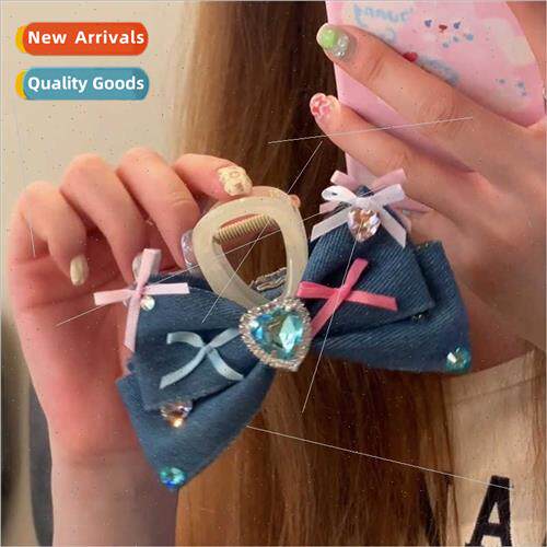 Exquise blue heart rhinestone cowboy bow grab clip shark cli