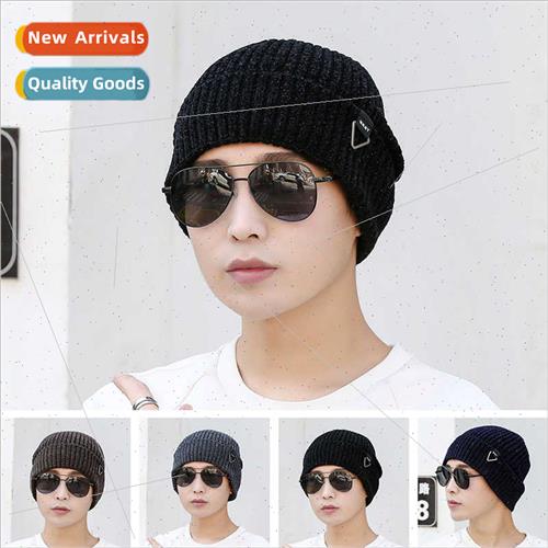 Men hats in autumn winter new solid color triangle label woo