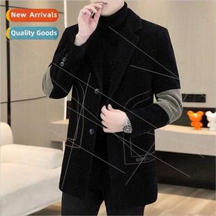 Medium-length tweed coat men casual chenille peplum top coat
