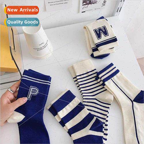 Korean  letter M women socks tide 2022 sports blue nd medium