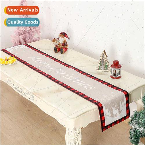 2023 new printing black red plaid table flag decoration Chri