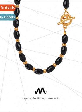 Europe new retro natural black oval agate handmade beaded OT