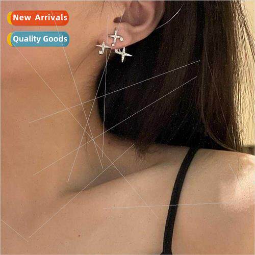 Earrings 2022 new tide feeling niche silver pin quadruple st