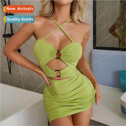Womens suspender dress sexy hollow slim bag hip dress