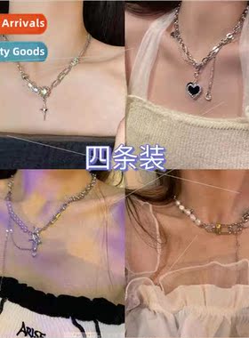 Zirconia black mosaic heart necklace women ins niche collarb