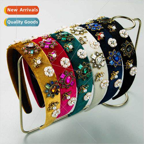 Europe new retro velvet hair bands court diamonds pearls flo