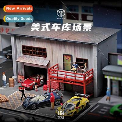 1:64 simulation parking garage model scene wooden wh lights