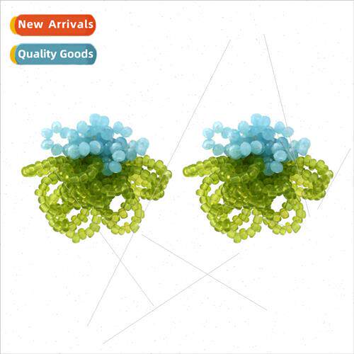 New small fresh hand-woven beaded flower earrings personaliz