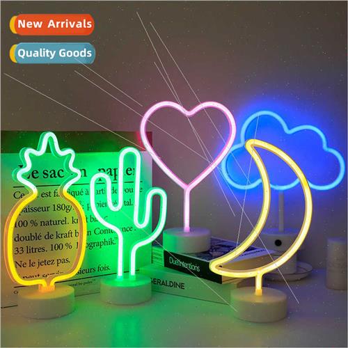 LED Desktop Neon ghts ghtning Heart Flamingo Base Decorative