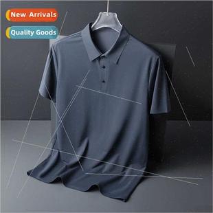 color shirt summer new 2023 Polo men lapel Ice solid silk