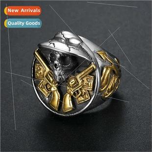 Vintage Gun Skull Double Men Ring Europe