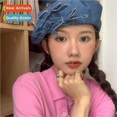 Japanese denim beret children versatile show face small adju