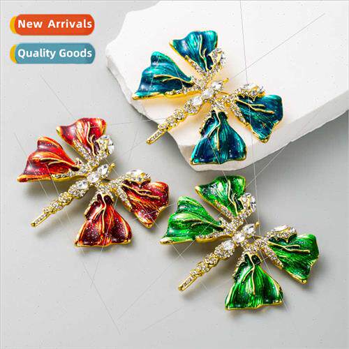 heavy diamond oil drop dragonfly brooch French high sense lu