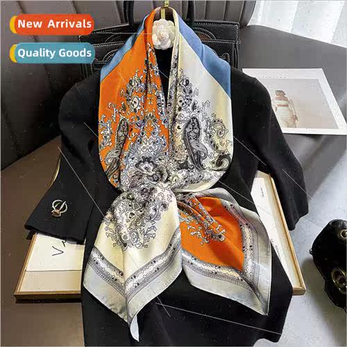2023 new printed large square scarf silk scarf French retro