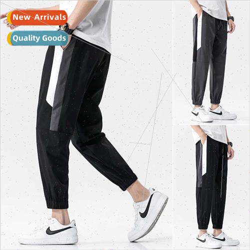 Pants men summer thin loose drawstring leg workwear sports c