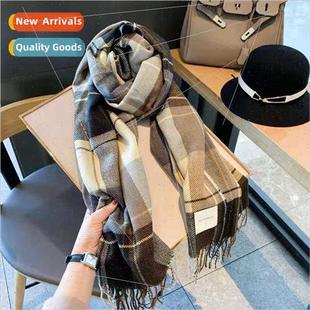 retro Engltassel fall faux female cashmere scarf New plaid