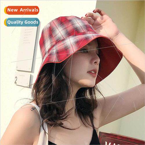 Japanese Harajuku plaid double-sided fisherman hat children