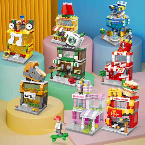 Small particles assembled street building blocks mini city f