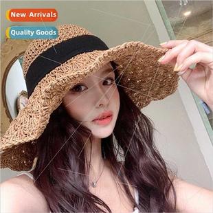 summer Japanese hat beach large New tie female straw brim