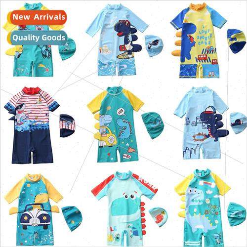 Children swimsu boys onePCS dinosaur wh cap swimsu long-slee