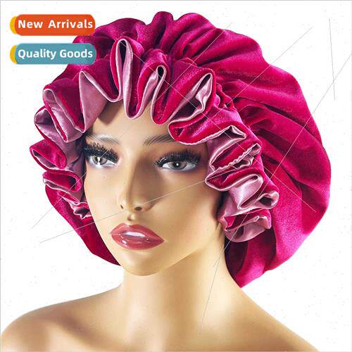 Velvet double sleeping cap warm velvet wooden ear edge doubl
