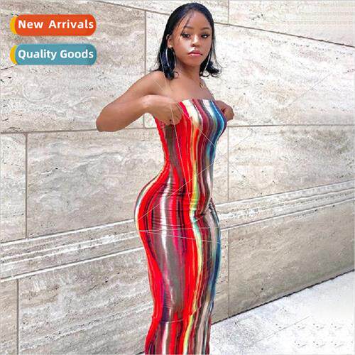 Women Summer Strapless Dress Girls Tie Dye Print Clothes Out