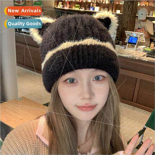 Cute kten ears knted cap female fall winter new warm wool ca