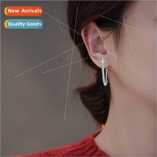 Zirconia Quadrangle Earrings Full Diamond Chain Cross Star E