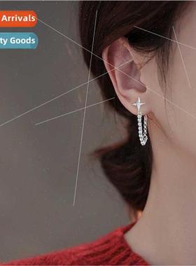 Zirconia Quadrangle Earrings Full Diamond Chain Cross Star E