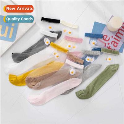 Summer d tone glass silk socks small wrinkled chrysanthemum
