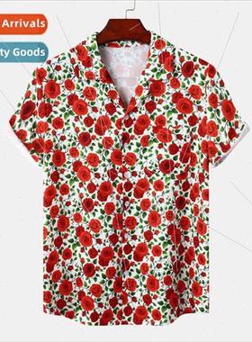 Hawaiian beach Cuban collar ice silk drape digal printing yo