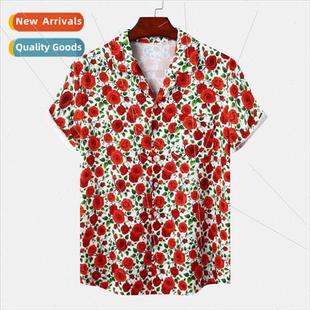 collar ice printing beach digal Cuban drape Hawaiian silk