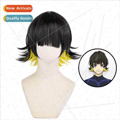 Yihaifa Blue Prison Bee Happy Back COS Short Hair Wig Revers