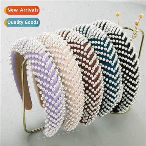 Hair bands fashion new set pearls wide sponge women headband