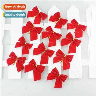 5cm Christmas flocked Red bow gold pac small