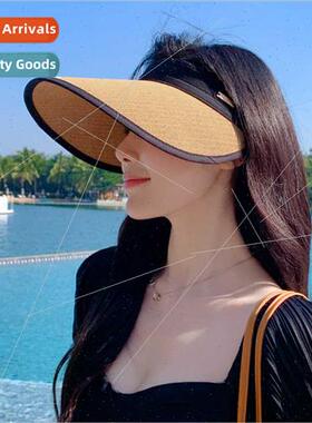 2023 Korean  hat female metal label sunscreen hollow top sun
