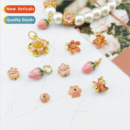 Copper gold-plated pink flower bracket pendant DIY bracelet