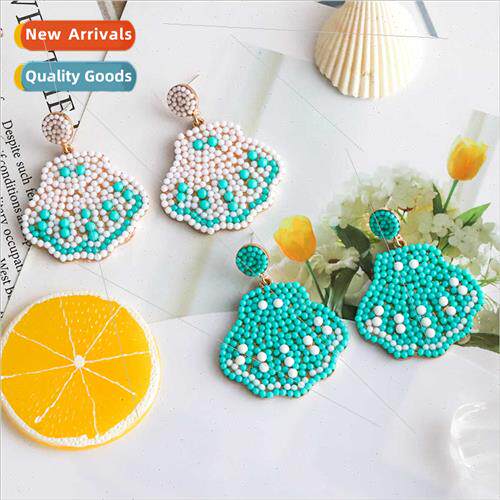 Europe earrings creative color clashing rice beads micro-set