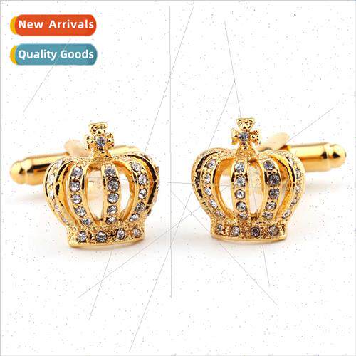 Gold Crown Shape Crystal French Cufflinks Men Shirt Cufflink