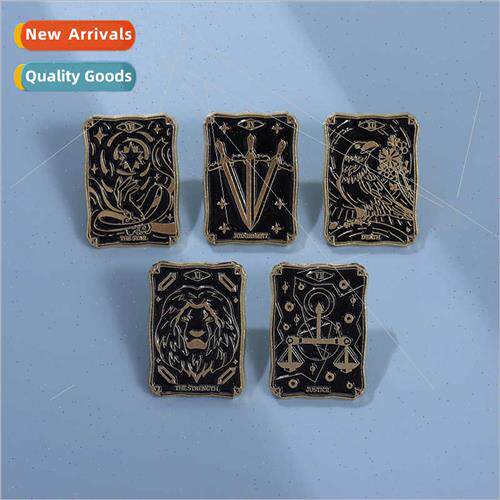 Personalised punk tarot card brooch bow arrow bird lion patt