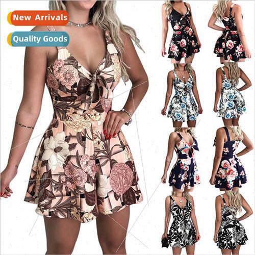 2023 New Sexy Halter Chest Bow Tie Printed Loose OnePCS Shor